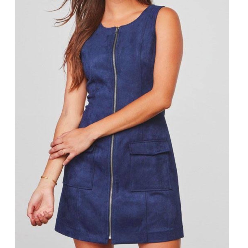 Jack by BB Dakota Navy Faux Suede Zipper Dress